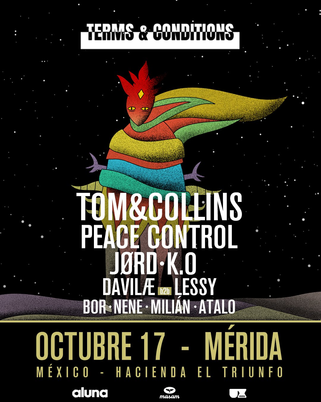 Terms & Conditions Mérida event artwork with Tom & Collins