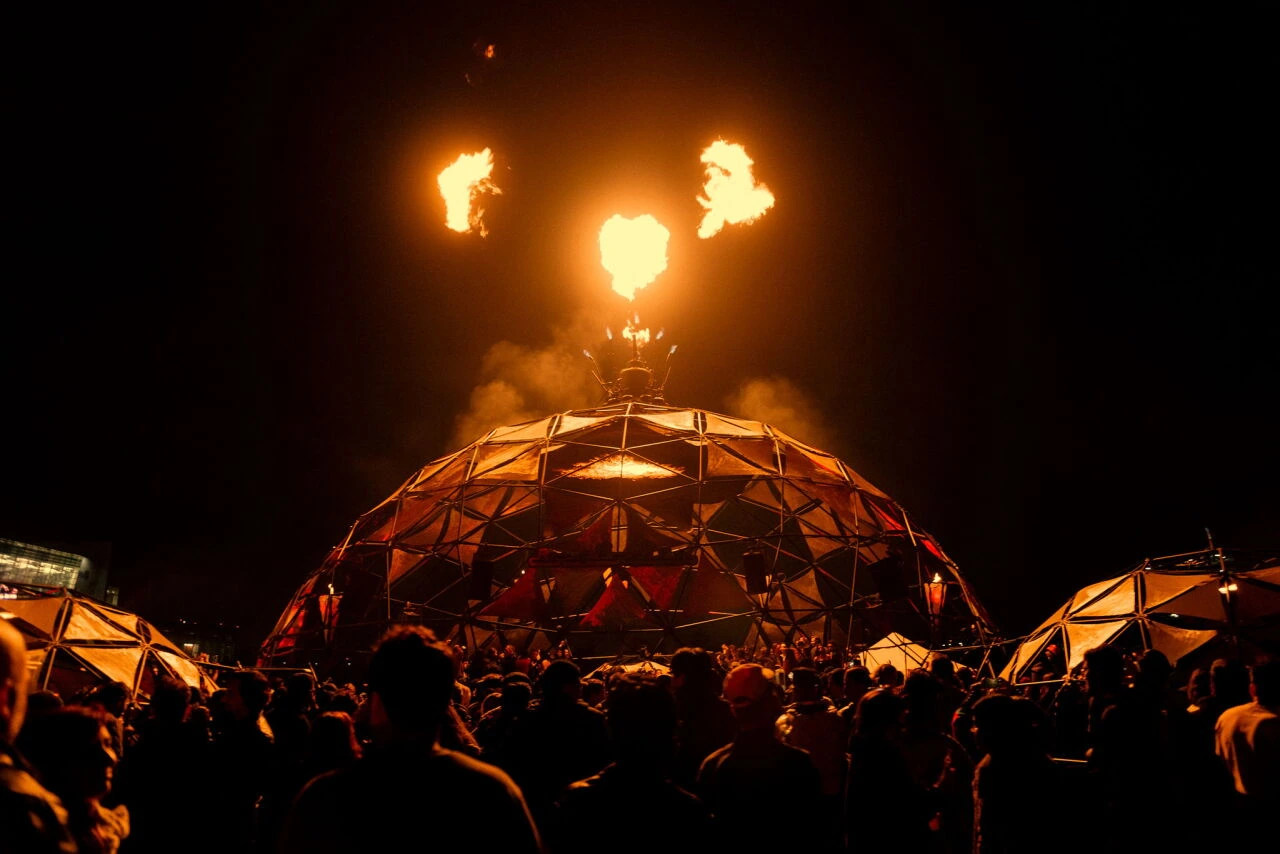 Incendia fire dome and audience at night